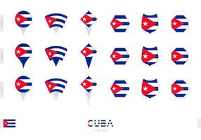 Collection of the Cuba flag in different shapes and with three different effects. vector