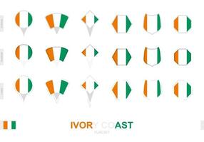 Collection of the Ivory Coast flag in different shapes and with three different effects. vector