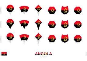 Collection of the Angola flag in different shapes and with three different effects. vector