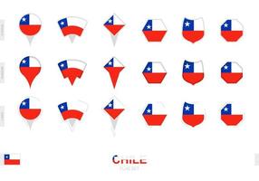 Collection of the Chile flag in different shapes and with three different effects. vector