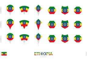 Collection of the Ethiopia flag in different shapes and with three different effects. vector