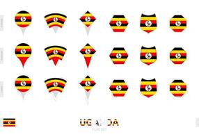 Collection of the Uganda flag in different shapes and with three different effects. vector