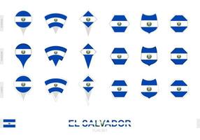 Collection of the El Salvador flag in different shapes and with three different effects. vector