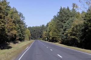 Paved road in the autumn season in sunny weather photo