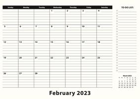 February 2023 Monthly Business Desk Pad Calendar. vector