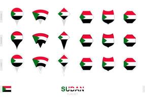 Collection of the Sudan flag in different shapes and with three different effects. vector