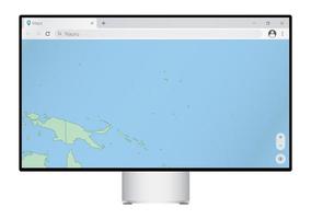 Computer monitor with map of Nauru in browser, search for the country of Nauru on the web mapping program. vector