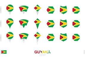 Collection of the Guyana flag in different shapes and with three different effects. vector