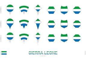 Collection of the Sierra Leone flag in different shapes and with three different effects. vector