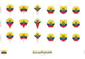Collection of the Ecuador flag in different shapes and with three different effects. vector