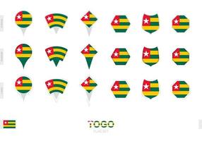 Collection of the Togo flag in different shapes and with three different effects. vector