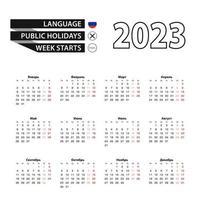 calendario 2023 en ruso, la semana comienza el lunes. vector