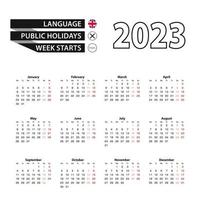 Calendar 2023 in English language, week starts on Monday. vector