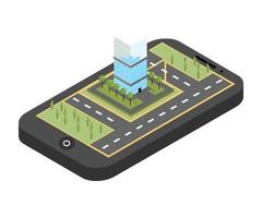 illustration of a building on a smartphone. on white background vector