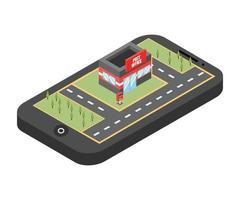 illustration of a building on a smartphone. on white background vector