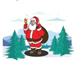Vector illustration of cute Santa Claus mascot or character isolated on landscape background. Flat style.