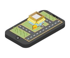 illustration of a building on a smartphone. on white background vector