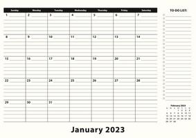 January 2023 Monthly Business Desk Pad Calendar. vector