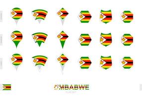 Collection of the Zimbabwe flag in different shapes and with three different effects. vector