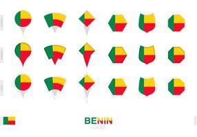 Collection of the Benin flag in different shapes and with three different effects. vector