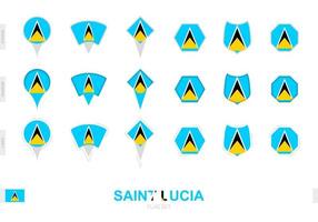 Collection of the Saint Lucia flag in different shapes and with three different effects. vector