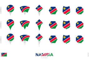 Collection of the Namibia flag in different shapes and with three different effects. vector