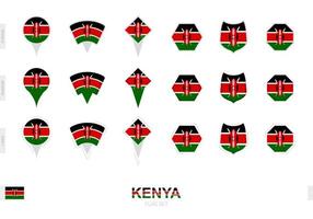 Collection of the Kenya flag in different shapes and with three different effects. vector