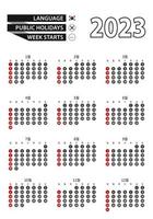 Korean calendar 2023 with numbers in circles, week starts on Sunday. 2023 with flag of South Korea vector