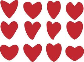 Set of red hearts. Drawn shape for design. Vector illustration