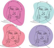 One line drawing. Abstract face drawn by Cubist artist in monochrome minimalism style. Vector design for print, decor, poster, pattern, ornament for clothes.