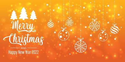 merry christmas and happy new year with bokeh and lens flare pattern on summer orange color background vector