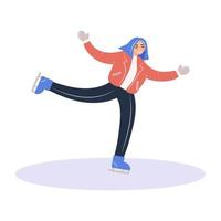 young girl skating in winter on ice. vector illustration