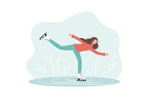 A girl skates on a card in winter. vector illustration