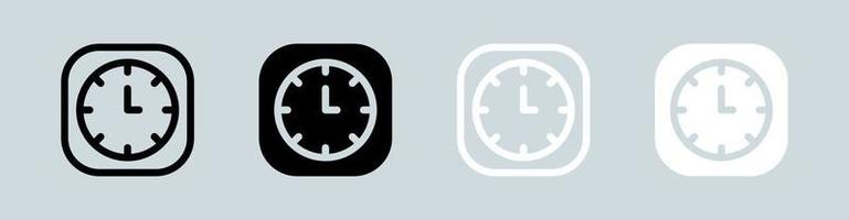 Clock icon set in black and white. Time signs vector illustration