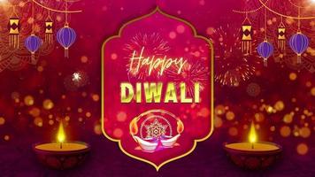 Happy diwali moving background with flower and fireworks ornament video