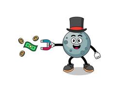 ilustración de personaje de asteroide atrapando dinero con un imán vector