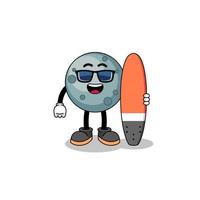 caricatura de mascota de asteroide como surfista vector
