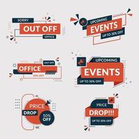 Sale banner badges ,vector shopping clip art set about out of office, price drop and upcoming events. Vector templates