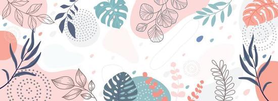 Design banner frame flower Spring background with beautiful. flower background for design. Colorful background with tropical plants. Place for your text. vector