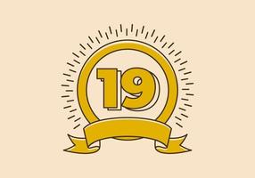 insignia de círculo amarillo vintage con el número 19 en él vector