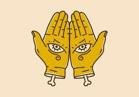 Vintage art illustration of two hand with eyes vector