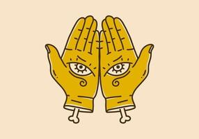 Vintage art illustration of two hand with eyes vector