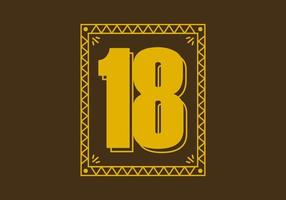 número 18 en marco de rectángulo retro vector