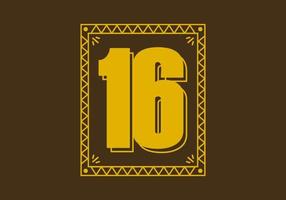 Number 16 in retro rectangle frame vector