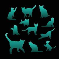 Set of kitty silhouette isolate on black background