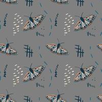 polilla, flores y hojas vector de patrones sin fisuras. ilustración de la naturaleza de la mariposa nocturna. fondo de insectos boho. diseño para moda, tela, textil, papel pintado, portada, web, envoltura y todas las impresiones.