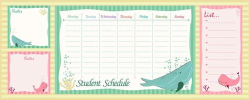 cute school timetable schedule for elementary school kid with cute whale vector