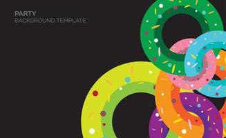 Donuts abstractos fiesta vidvid colores impactante diseño vectorial con espacio en blanco. Plantilla de invitación de donuts de colores divertidos. vector