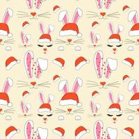 Seamless pattern with faces of a cute Christmas rabbits with a garland.Vector in cartoon style. vector