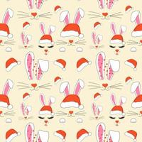 Seamless pattern with faces of a cute Christmas rabbits with a garland.Vector in cartoon style. vector